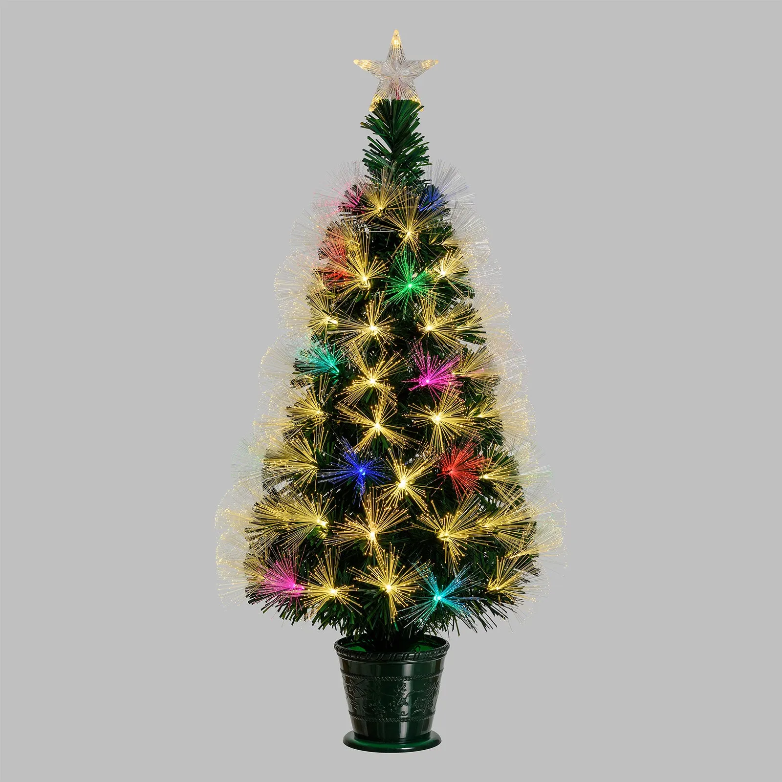 Albero di natale in fibre ottiche bianco caldo e RGB da interno con vaso