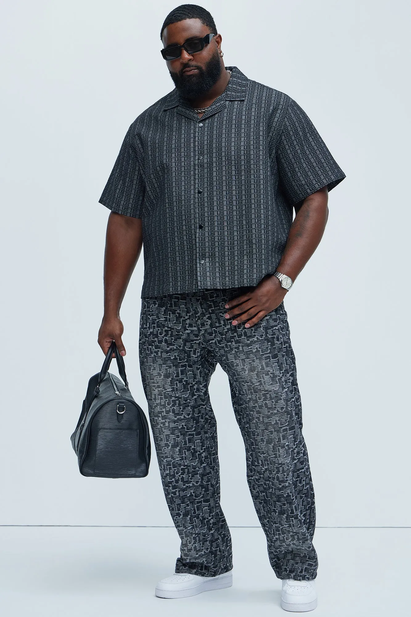 Arrow Jacquard Straight Jeans - Black Wash