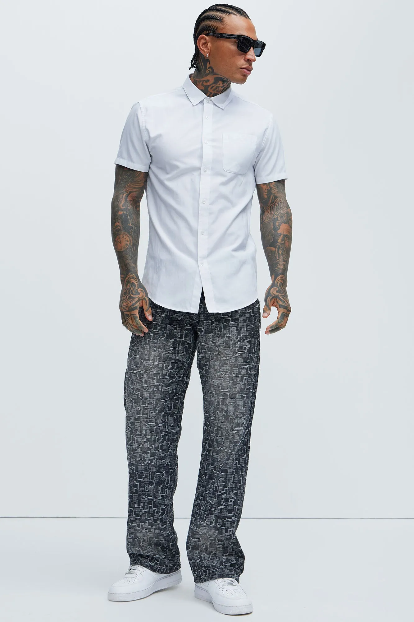 Arrow Jacquard Straight Jeans - Black Wash