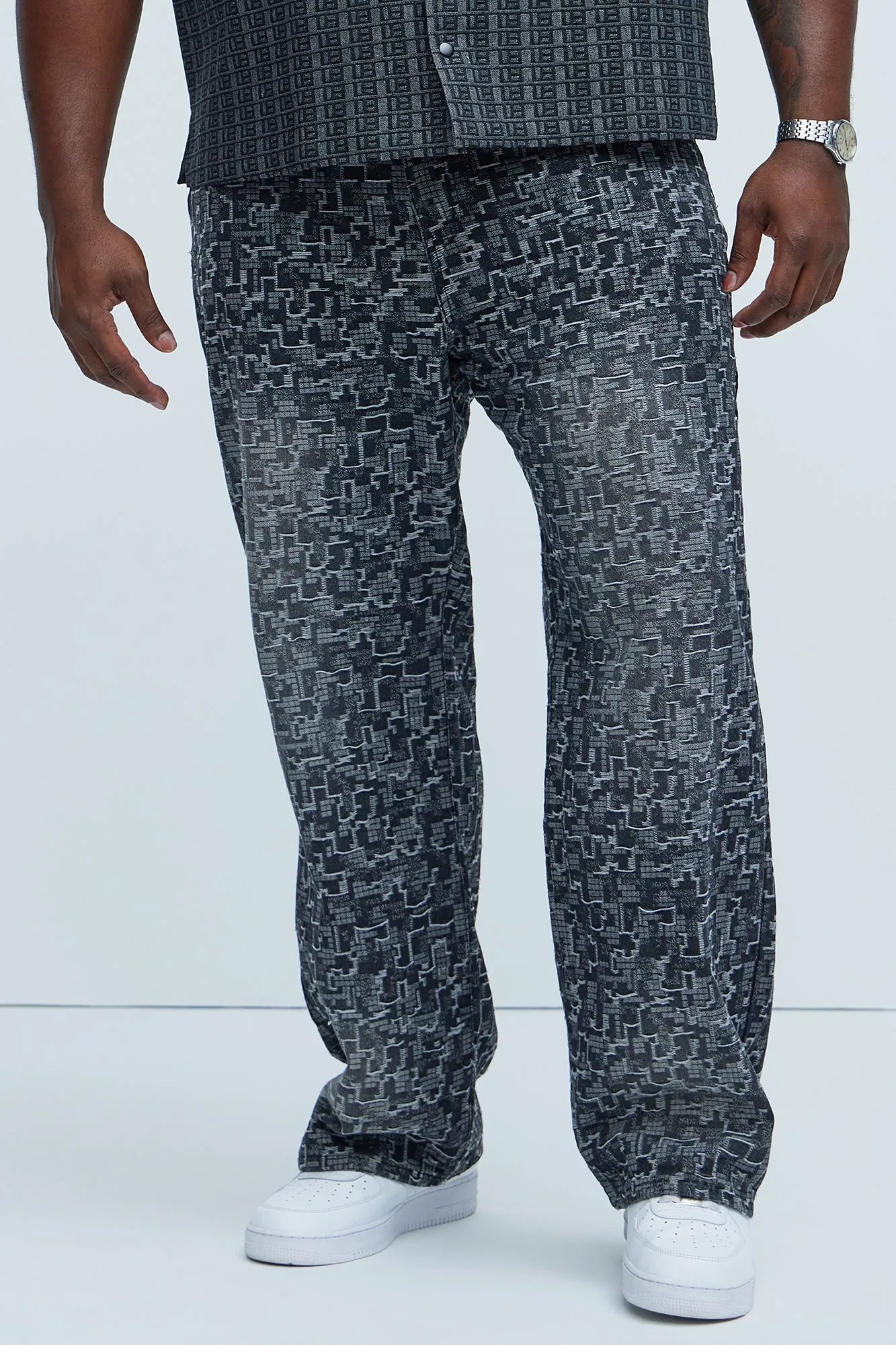 Arrow Jacquard Straight Jeans - Black Wash