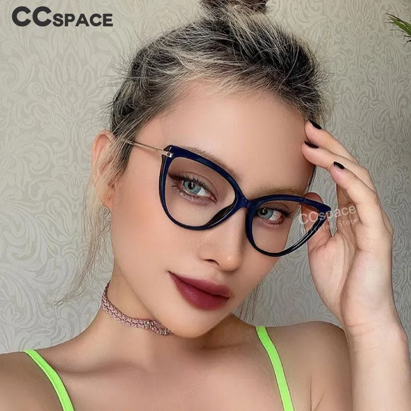 CCspace Unisex Full Rim Cat Eye Tr90 Titanium Frame Eyeglasses 45963