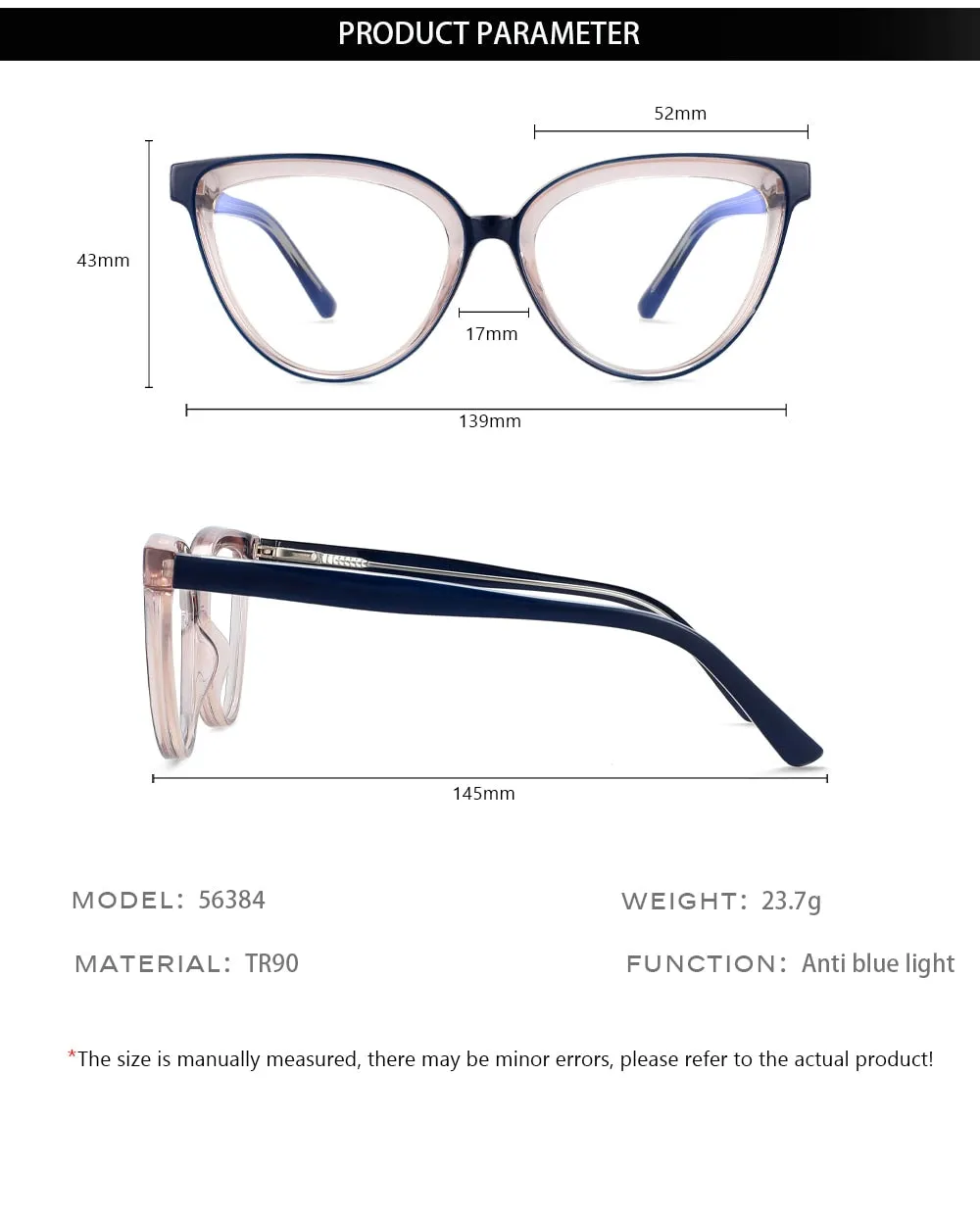 CCspace Women's Full Rim Cat Eye Tr 90 Titanium Eyeglasses 56384