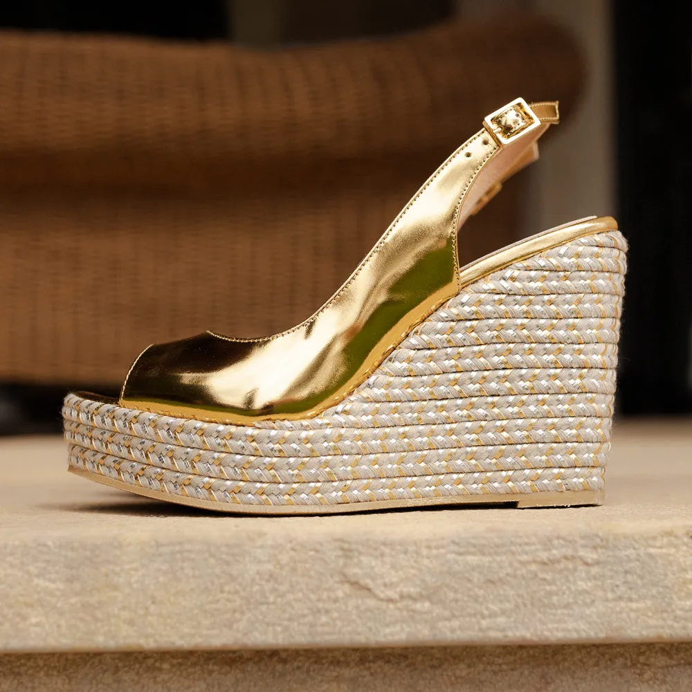 CUÑA ISABEL PIEL EFECTO ESPEJO ORO 11CM