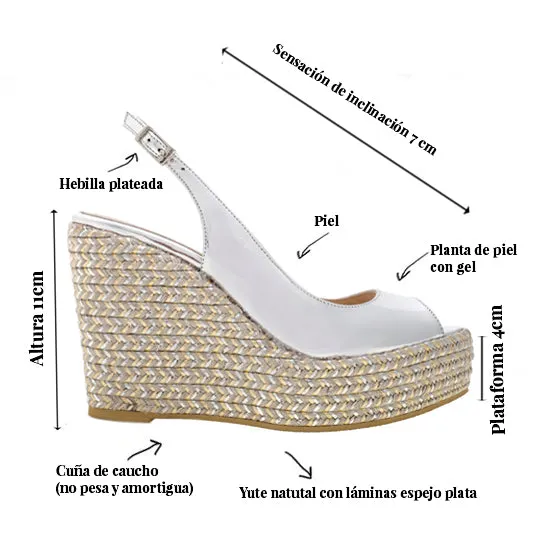 CUÑA ISABEL PIEL EFECTO ESPEJO PLATA 11CM