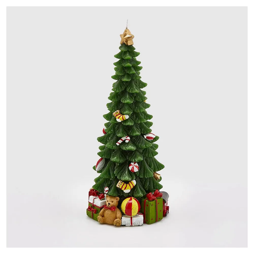 EDG Candela profumata albero di natale di cera verde con doni di natale H28 cm