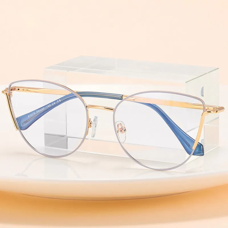 KatKani Women's Full Rim Square Cat Eye Alloy Eyeglasses 8107