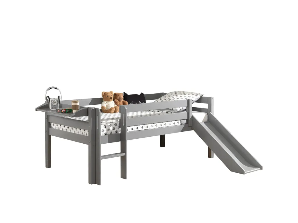 Lit Mi-Hauteur Avec Toboggan & Tablette Gris 90 X 200 Cm