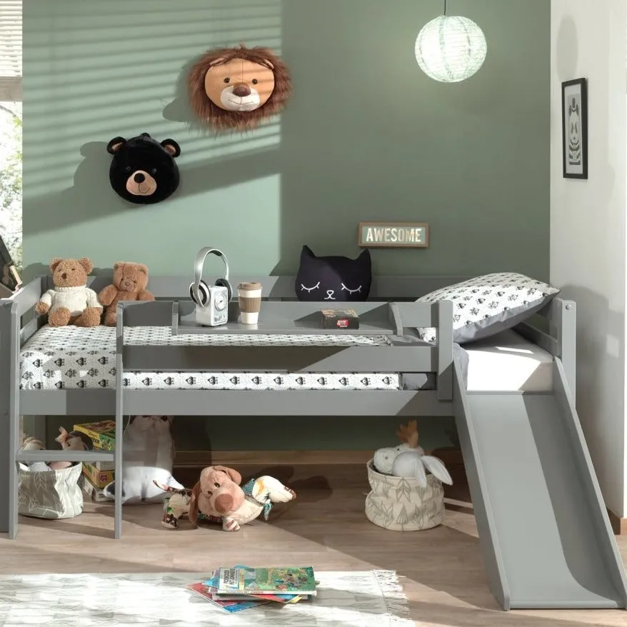 Lit Mi-Hauteur Avec Toboggan & Tablette Gris 90 X 200 Cm