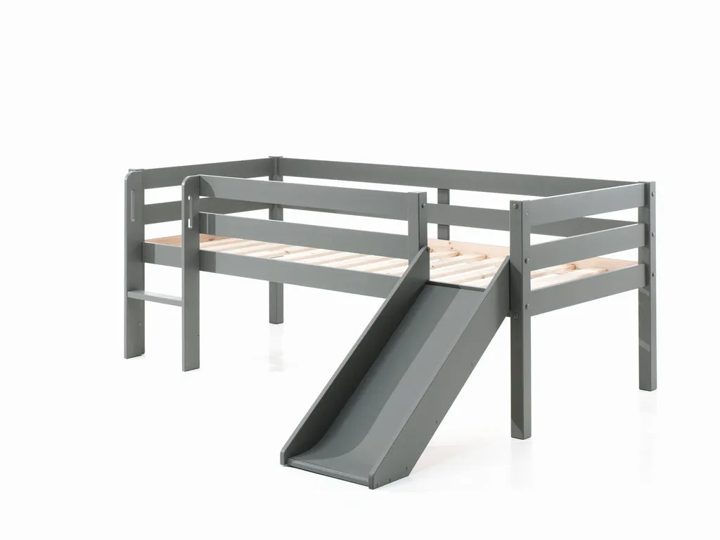 Lit Mi-Hauteur Avec Toboggan & Tablette Gris 90 X 200 Cm