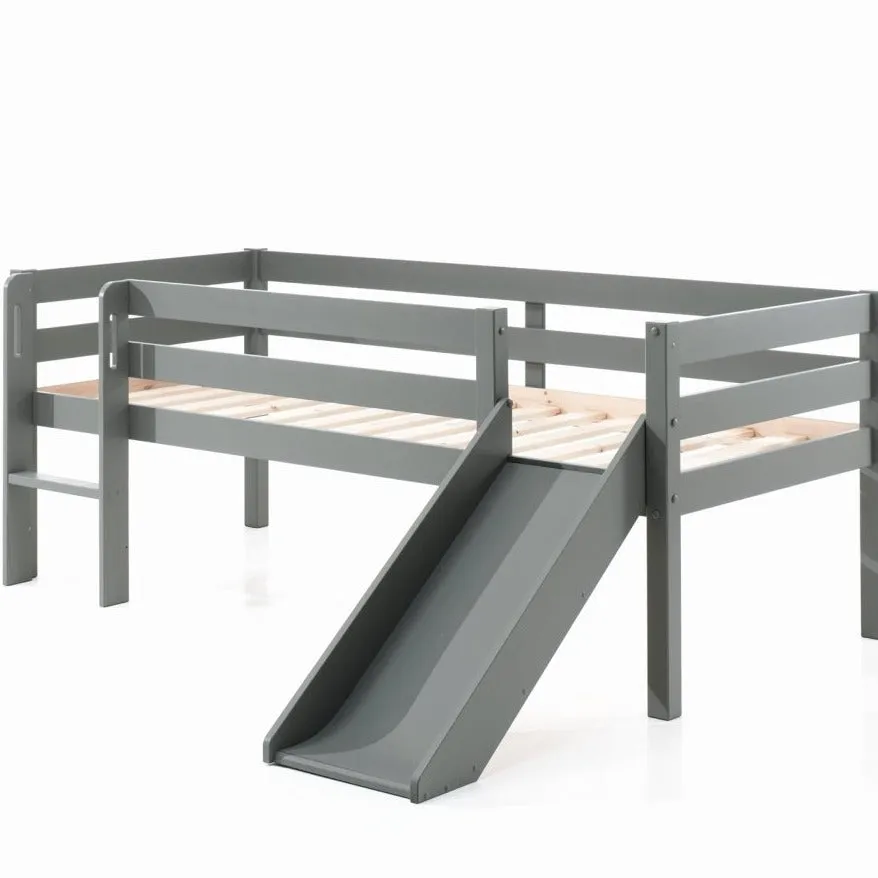 Lit Mi-Hauteur Avec Toboggan & Tablette Gris 90 X 200 Cm