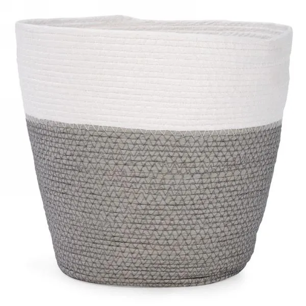 Panier tressé avec coton blanc à l'intérieur 11 po x 10 po gris et blanc