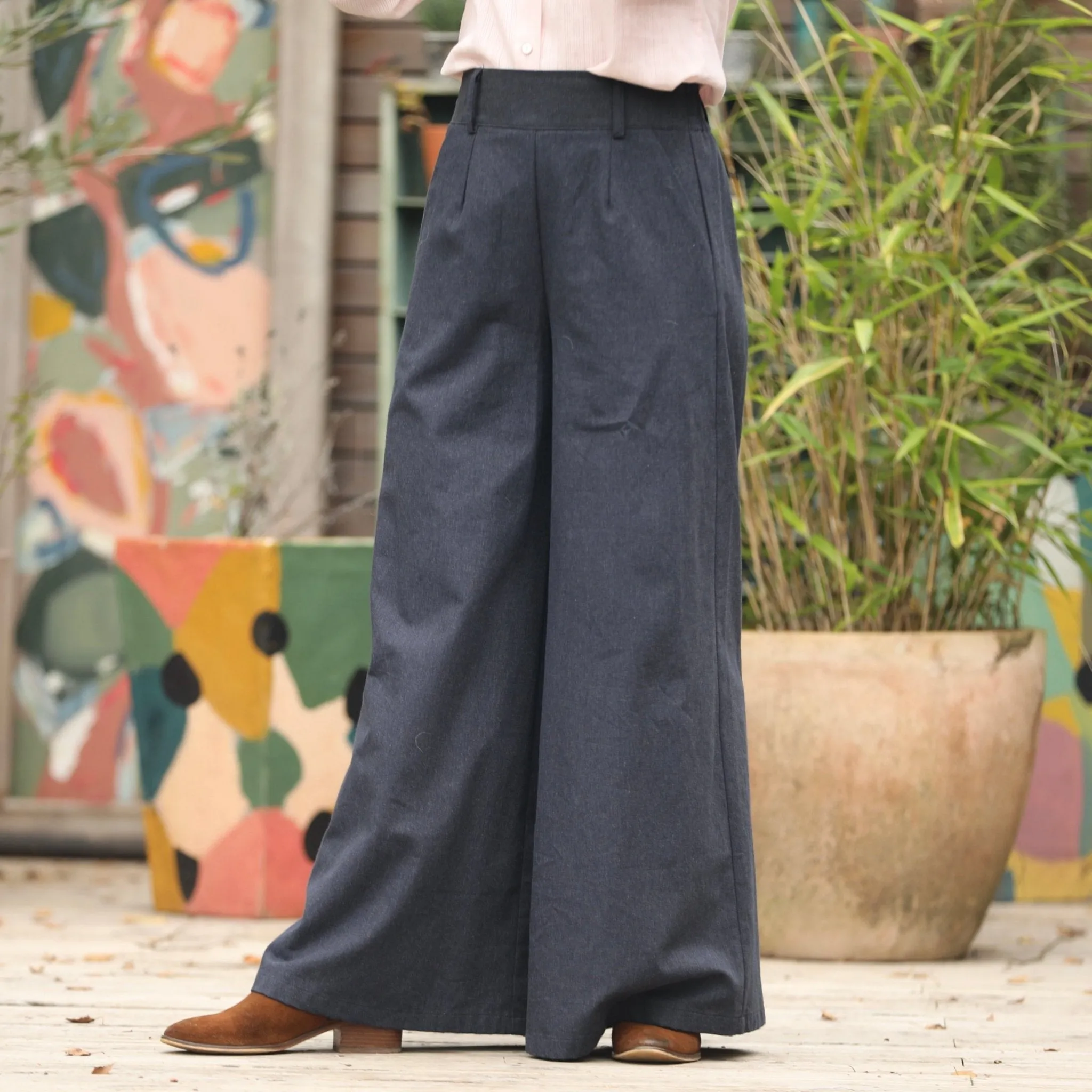 Pantalon César- Flanelle de coton ardoise chiné