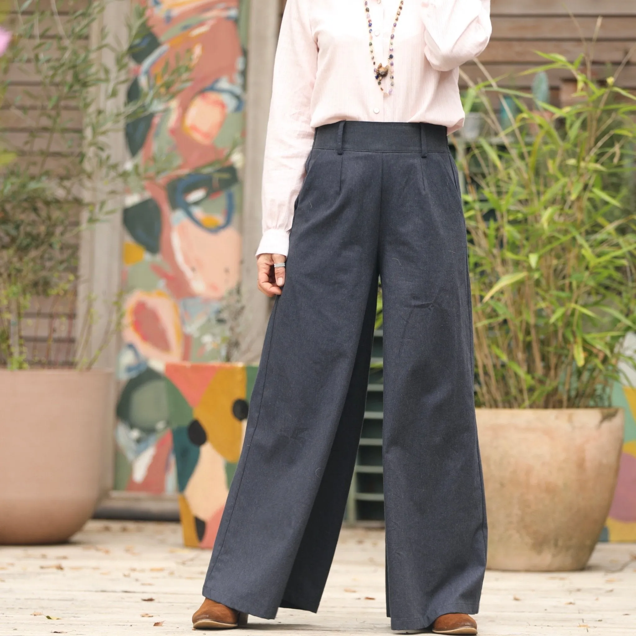 Pantalon César- Flanelle de coton ardoise chiné