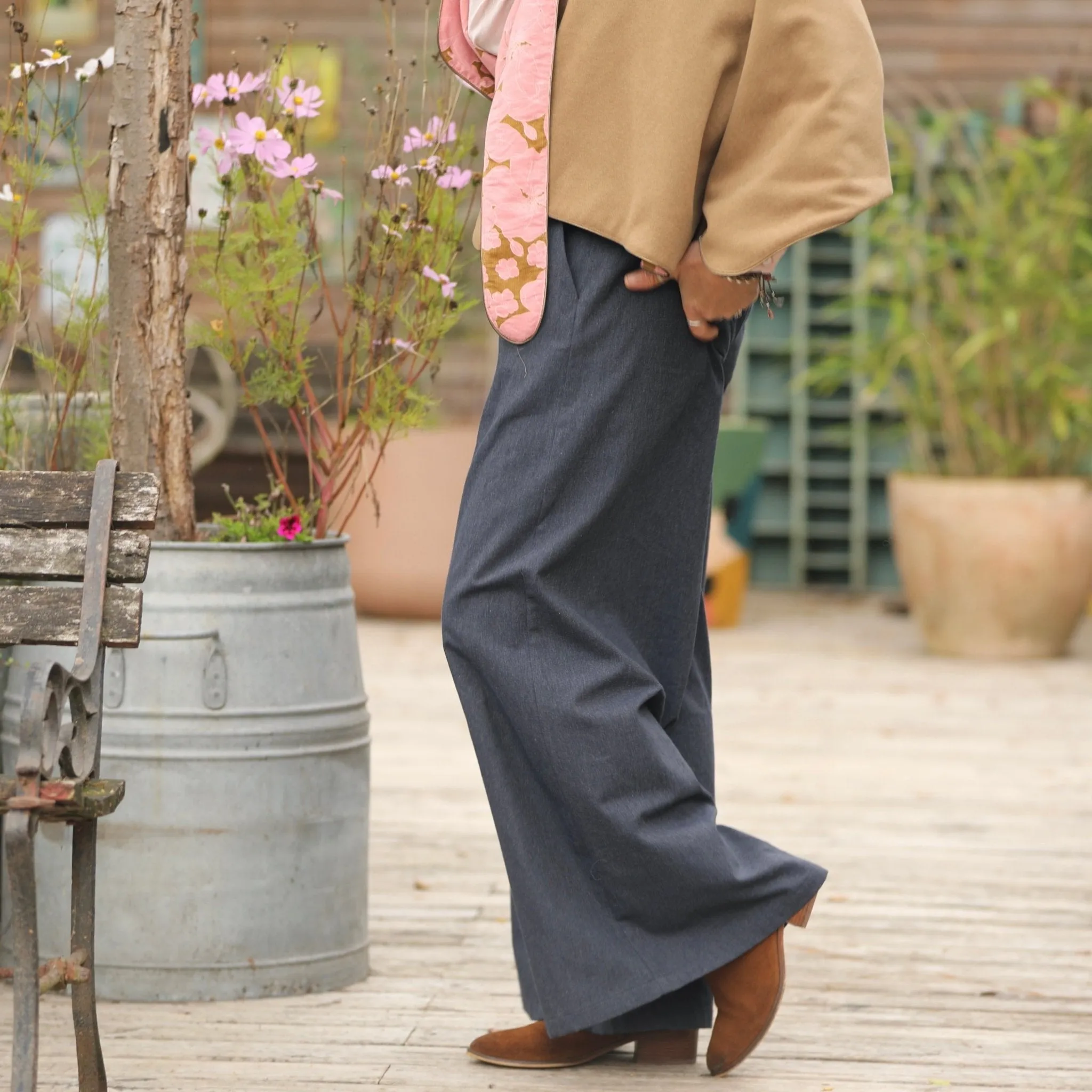 Pantalon César- Flanelle de coton ardoise chiné
