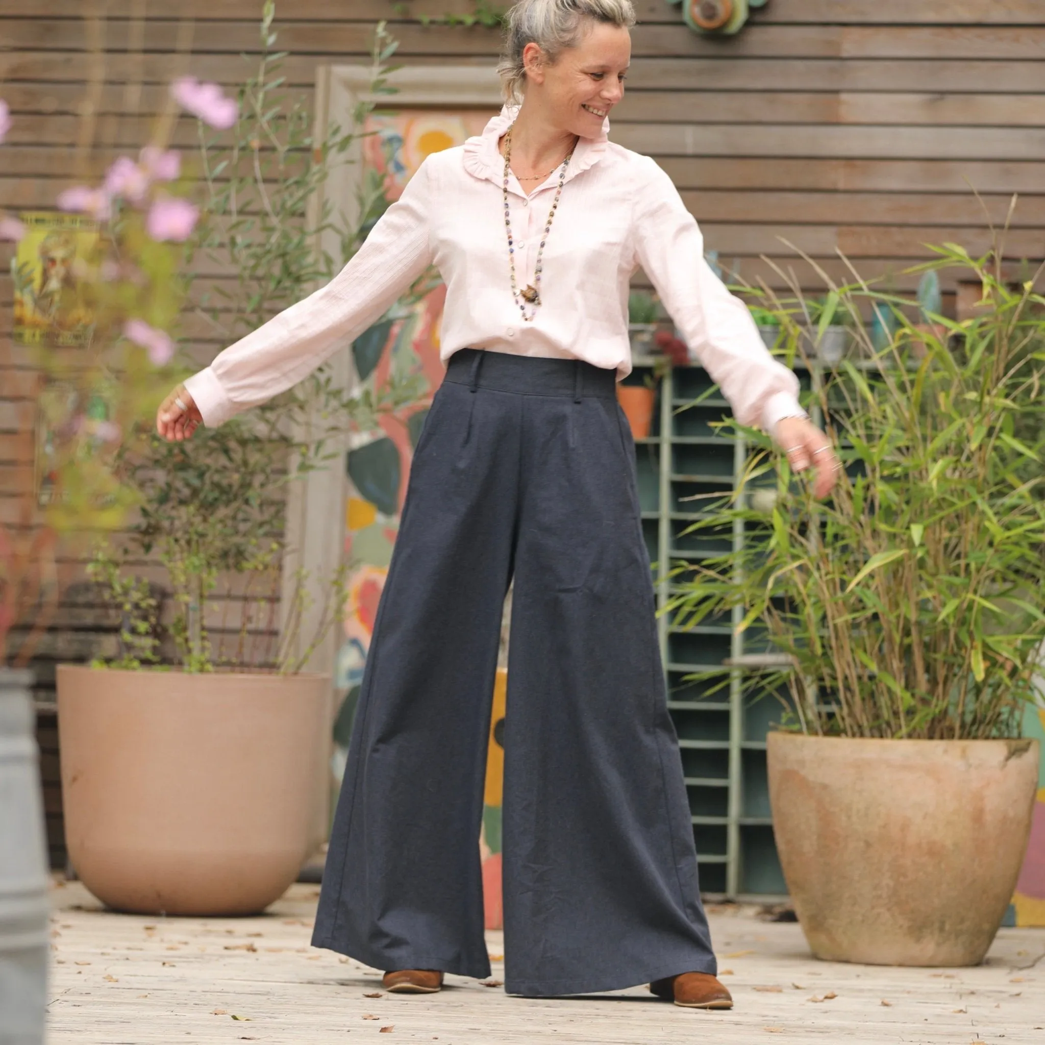 Pantalon César- Flanelle de coton ardoise chiné