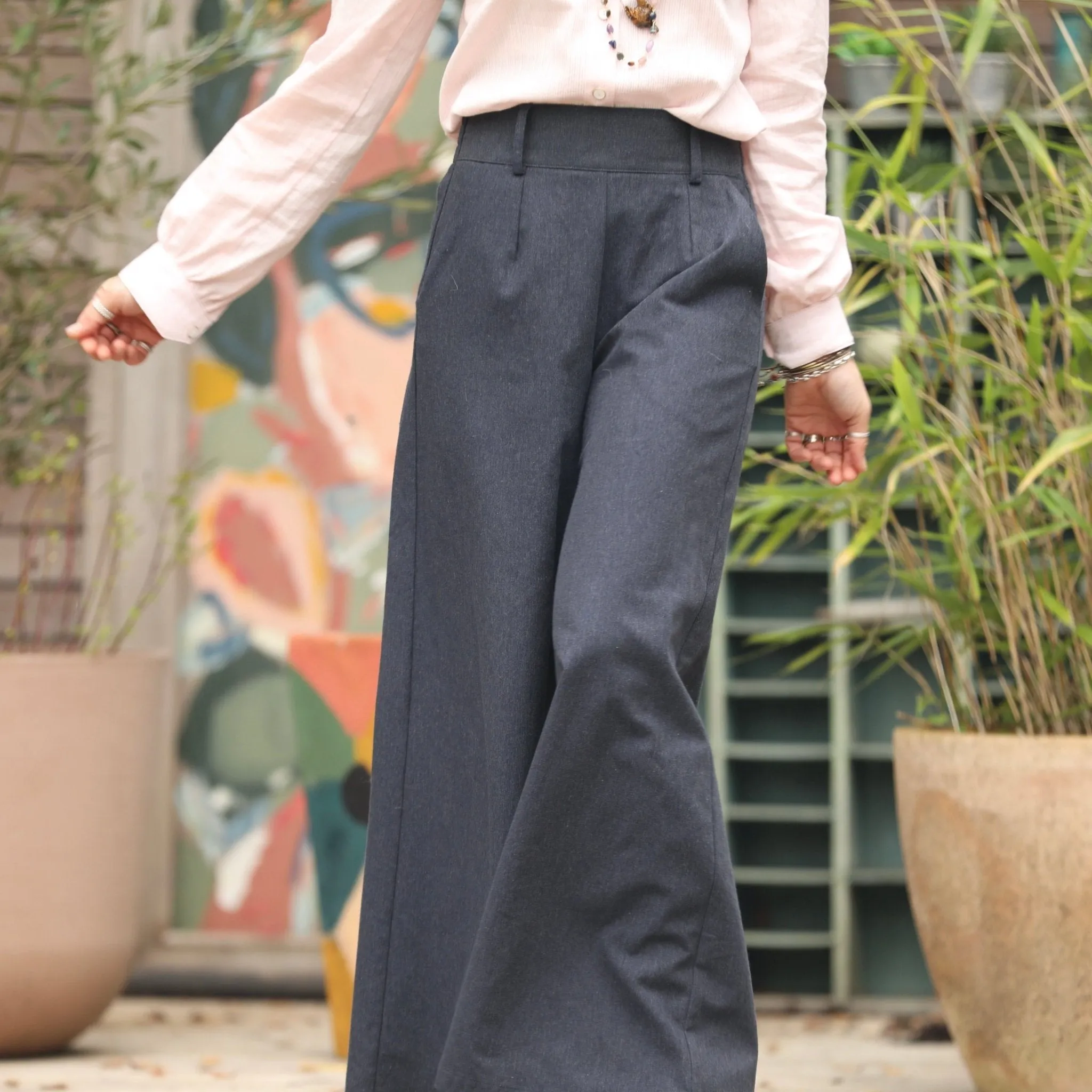 Pantalon César- Flanelle de coton ardoise chiné