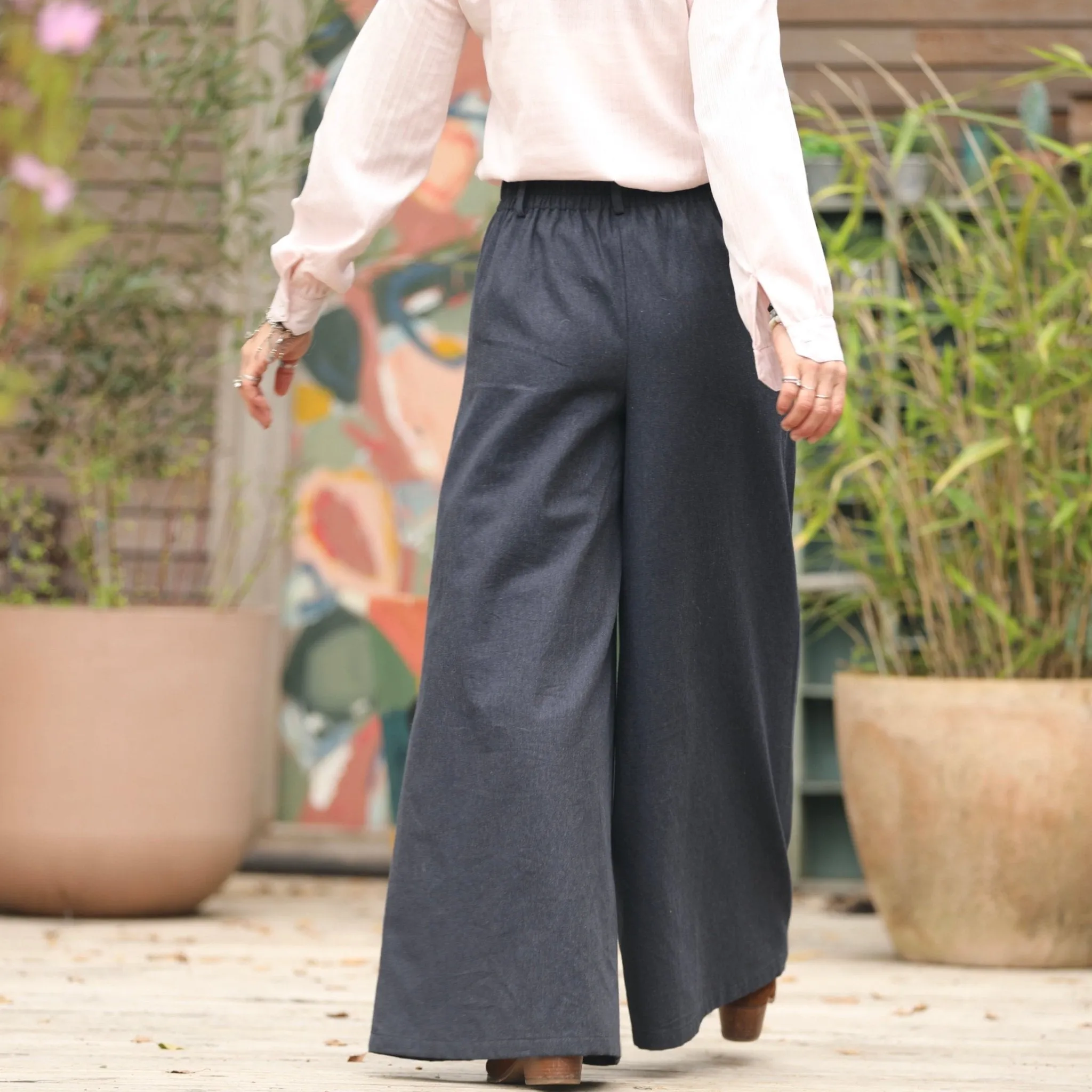 Pantalon César- Flanelle de coton ardoise chiné