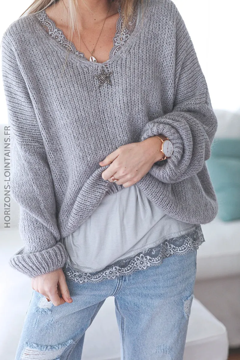 Sous pull gris clair petite dentelle